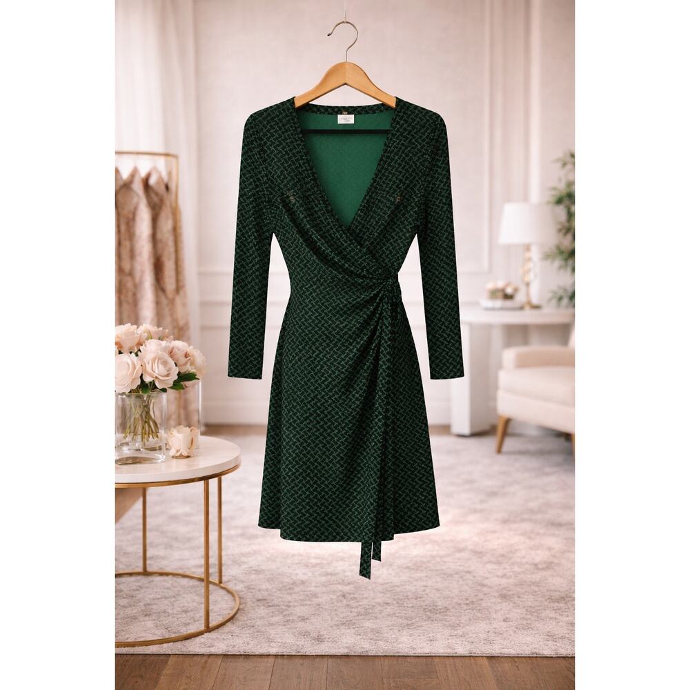 Talbots Green Wrap Dress Size L Long Sleeve Career Work Office Professional Chic